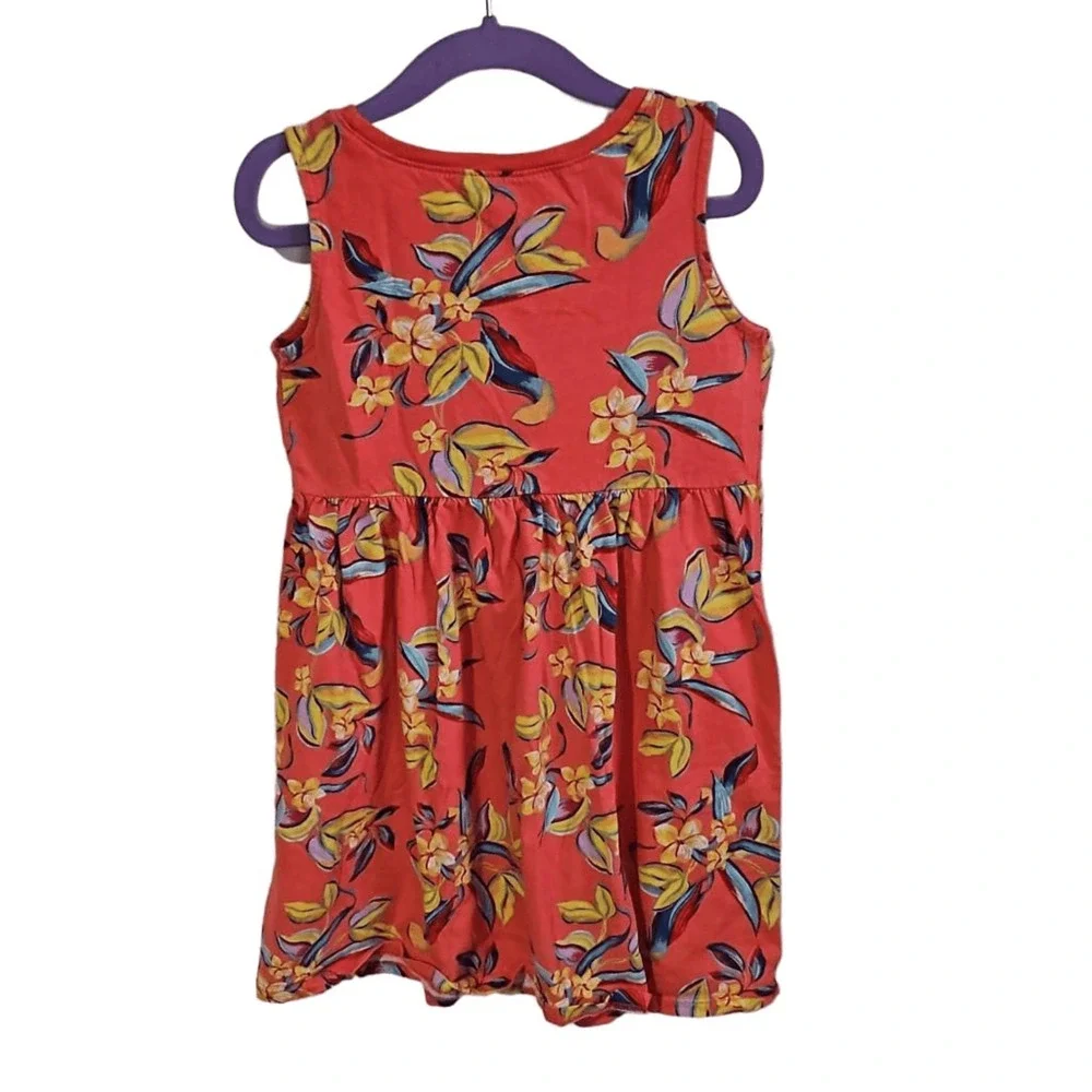 Old Navy Kid's Size 5T Sleeveless A-Line Dress Muted Red Tropical Floral Print
